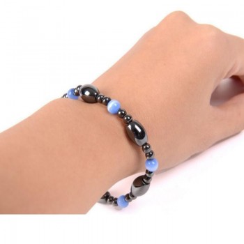 Nature Magnetic Therapy Black Stone Blue Cat Eye Beaded Hematite beads Bracelet Biomagnetism Health Care Weight Loss Bracelet