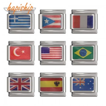 Hapiship 2018 1Pcs 9mm Width Original Daisy National Flag Charm Fit Bracelet Stainless Steel Jewelry Making DJ16