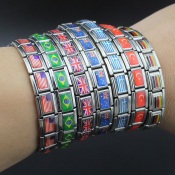 Hapiship 2018 New Fashion Jewelry Spain/Brazil/Turkey National Flag Stainless Steel 18 links Bracelet Bangle For Women Men G027