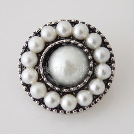 Ginger 20MM beautiful white flower pattern snap beads Silver Plated pearl beads interchangeable chain snap jewelry KB7455
