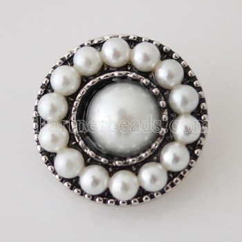 Ginger 20MM beautiful white flower pattern snap beads Silver Plated pearl beads interchangeable chain snap jewelry KB7455
