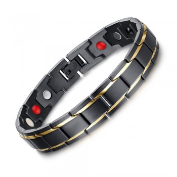 Exquisite Mens Magnetic Bracelets Stainless Steel  Magnetic Therapy Negative Ion Bracelet Gold-color Black Gents Fashion Jewelry