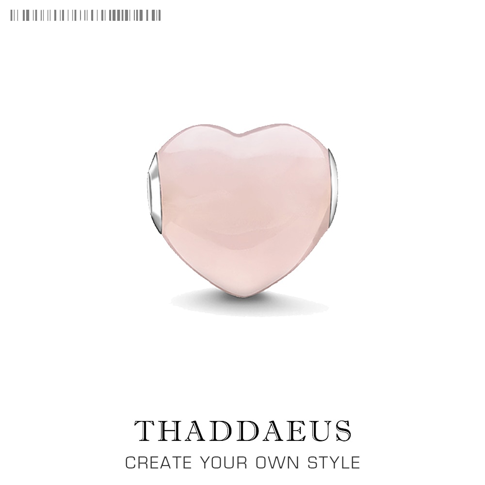 Pink Heart Beads Fit Thomas Original Bracelet Snake Chain Necklace Big Hole Silver Beads DIY Charms For Jewelry Making