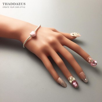 Pink Heart Beads Fit Thomas Original Bracelet Snake Chain Necklace Big Hole Silver Beads DIY Charms For Jewelry Making