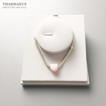 Pink Heart Beads Fit Thomas Original Bracelet Snake Chain Necklace Big Hole Silver Beads DIY Charms For Jewelry Making