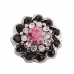 12MM small round light pink Flower snap beads with red white rhinestone Silver Plated with Rhinestone snaps jewelry KS9652-S