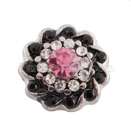 12MM small round light pink Flower snap beads with red white rhinestone Silver Plated with Rhinestone snaps jewelry KS9652-S