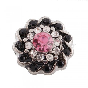 12MM small round light pink Flower snap beads with red white rhinestone Silver Plated with Rhinestone snaps jewelry KS9652-S