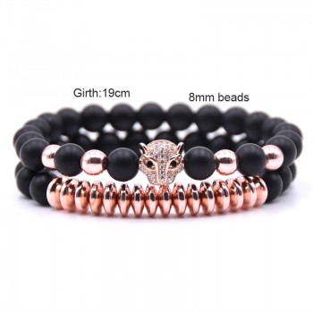 Men CZ Zirconia Leopard head Charms Bracelets  8mm Natural stone Matte Beads Bracelet  For Women jewelry gifts pulseras
