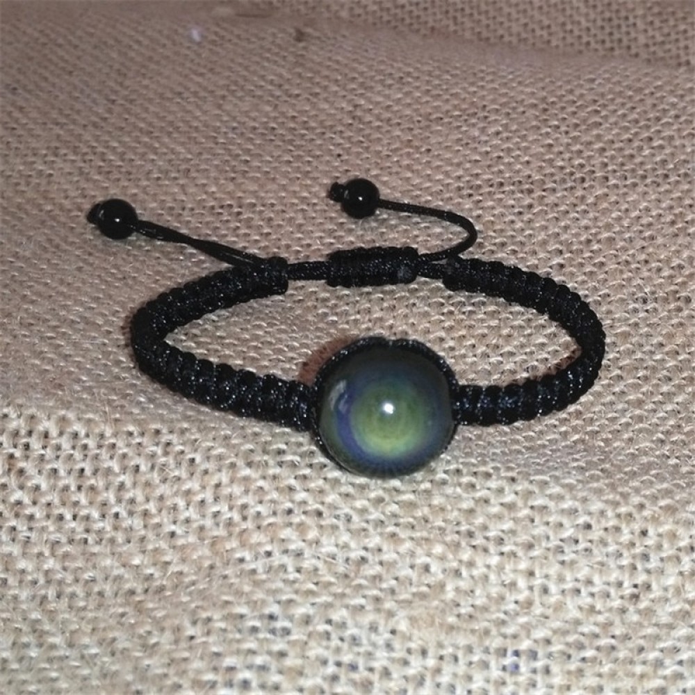 16mm Bracelets Bangles Natural Black Obsidian Bracelet Hand Woven Lucky Red Rope Rainbow Eye Beads Ball For Couple Men Women