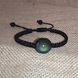 16mm Bracelets Bangles Natural Black Obsidian Bracelet Hand Woven Lucky Red Rope Rainbow Eye Beads Ball For Couple Men Women