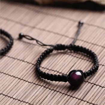 16mm Bracelets Bangles Natural Black Obsidian Bracelet Hand Woven Lucky Red Rope Rainbow Eye Beads Ball For Couple Men Women