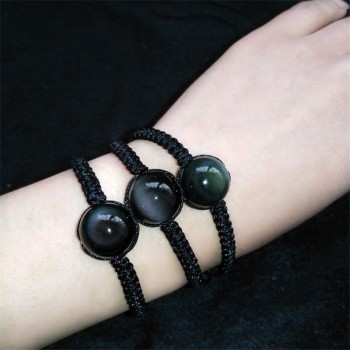 16mm Bracelets Bangles Natural Black Obsidian Bracelet Hand Woven Lucky Red Rope Rainbow Eye Beads Ball For Couple Men Women