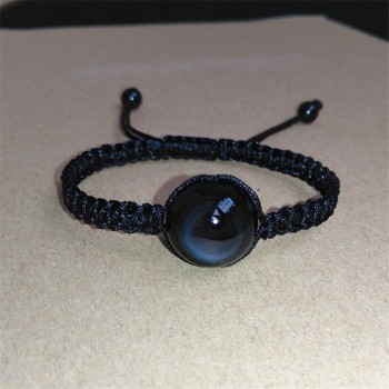 16mm Bracelets Bangles Natural Black Obsidian Bracelet Hand Woven Lucky Red Rope Rainbow Eye Beads Ball For Couple Men Women