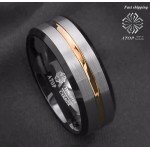 ATOP 8Mm Mens wedding band Silver brushed Black edge Tungsten ring Gold inlay Free Shipping