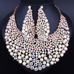 Elegant Wedding Jewelry Full Color Crystal Rhinestones Necklace Earrings for Women African Jewelry sets