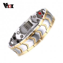 Vnox DIY Adjustable Length 8-9 Stainless Steel Chain Magnetic Health Care Bracelet Men Jewelry free Gift Box