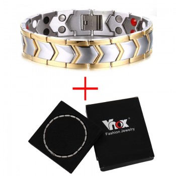 Vnox DIY Adjustable Length 8-9 Stainless Steel Chain Magnetic Health Care Bracelet Men Jewelry free Gift Box