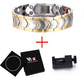 Vnox DIY Adjustable Length 8-9 Stainless Steel Chain Magnetic Health Care Bracelet Men Jewelry free Gift Box