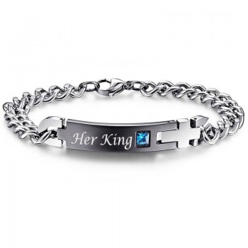Drop Shipping Unique Gift for Lover His QueenHer King  Couple Bracelets Stainless Steel Bracelets For Women Men Jewelry