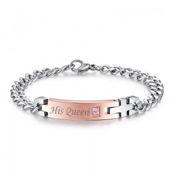Drop Shipping Unique Gift for Lover His QueenHer King  Couple Bracelets Stainless Steel Bracelets For Women Men Jewelry