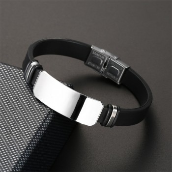 AZIZ BEKKAOUI Wide Stainless Steel Engrave Name Bracelet for Men Black Bracelets Bangle Fashion Male Accessories