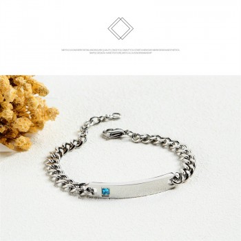 AZIZ BEKKAOUI Silver Engrave Name Bracelet Stainless Steel Couple Bracelets Personalized Logo Jewelry Women Men Crystal Bangles