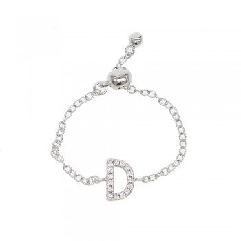 silder adjust chain letter A TO Z cute stunning fashion women delicate chain ring simple CZ sparkling LOVE Letter charms Ring