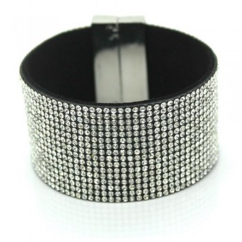 XQNI Brand Classic Crystal Female Leather Bracelet Bangles 19CM High Quality Rhinestone Wrap Charm Women Bracelet Jewelry