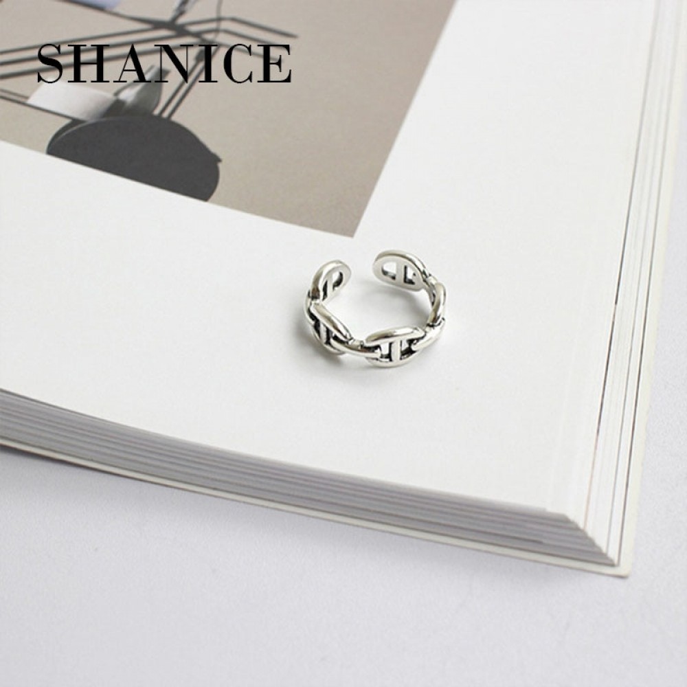 SHANICE Do The Old 925 Sterling Silver Ring Chain Opening Simple Design Rings Korea Style Retro Silver Jewelry Bijoux Femme