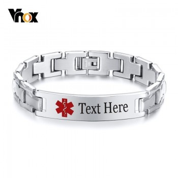 Vnox Stainless Steel Medical Alert ID Bracelet for Men and Women Free Engraving Disease Name ICE Info