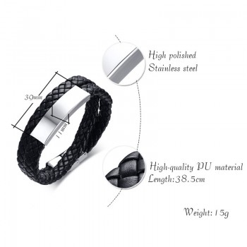 XUANPAI 11mm Free Engraving/Record Customized ID Bracelet for Mulheres Cool Double Layers Braided Leather Identification 7.7