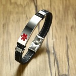 DIABETES EPILEPSY ALLERGY COPD ALLERGY WARFARIN  ASTHMA PACEMAKER HYPOGLYCEMIA Black Leather Medical ID Bracelet