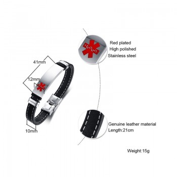 DIABETES EPILEPSY ALLERGY COPD ALLERGY WARFARIN  ASTHMA PACEMAKER HYPOGLYCEMIA Black Leather Medical ID Bracelet