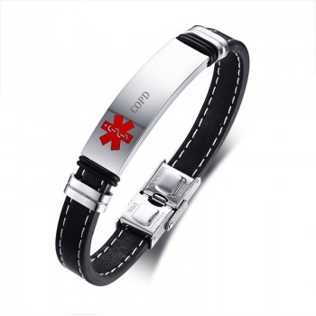 DIABETES EPILEPSY ALLERGY COPD ALLERGY WARFARIN  ASTHMA PACEMAKER HYPOGLYCEMIA Black Leather Medical ID Bracelet