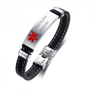 DIABETES EPILEPSY ALLERGY COPD ALLERGY WARFARIN  ASTHMA PACEMAKER HYPOGLYCEMIA Black Leather Medical ID Bracelet