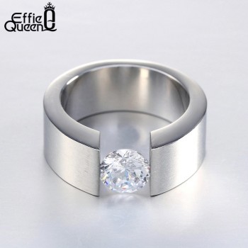 Effie Queen Men Women Wedding Band Titanium Steel Rings Bague Homme Wiredrawing Fashion Stainless Steel Cubic Zircon Ring IR23