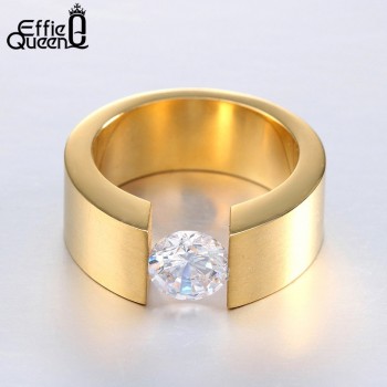 Effie Queen Men Women Wedding Band Titanium Steel Rings Bague Homme Wiredrawing Fashion Stainless Steel Cubic Zircon Ring IR23