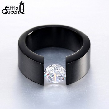 Effie Queen Men Women Wedding Band Titanium Steel Rings Bague Homme Wiredrawing Fashion Stainless Steel Cubic Zircon Ring IR23