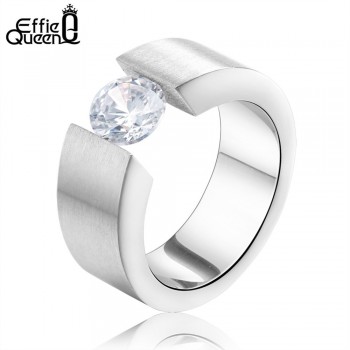 Effie Queen Men Women Wedding Band Titanium Steel Rings Bague Homme Wiredrawing Fashion Stainless Steel Cubic Zircon Ring IR23