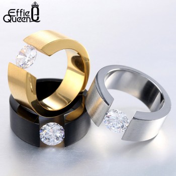 Effie Queen Men Women Wedding Band Titanium Steel Rings Bague Homme Wiredrawing Fashion Stainless Steel Cubic Zircon Ring IR23