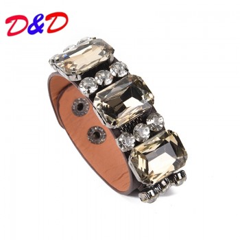 Damp;D New Crystal Leather Bracelet with Buttons Adjust Size Buckle Bracelets amp; Bangles Women Jewelry Gift