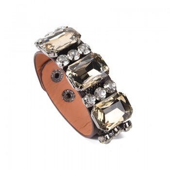 Damp;D New Crystal Leather Bracelet with Buttons Adjust Size Buckle Bracelets amp; Bangles Women Jewelry Gift