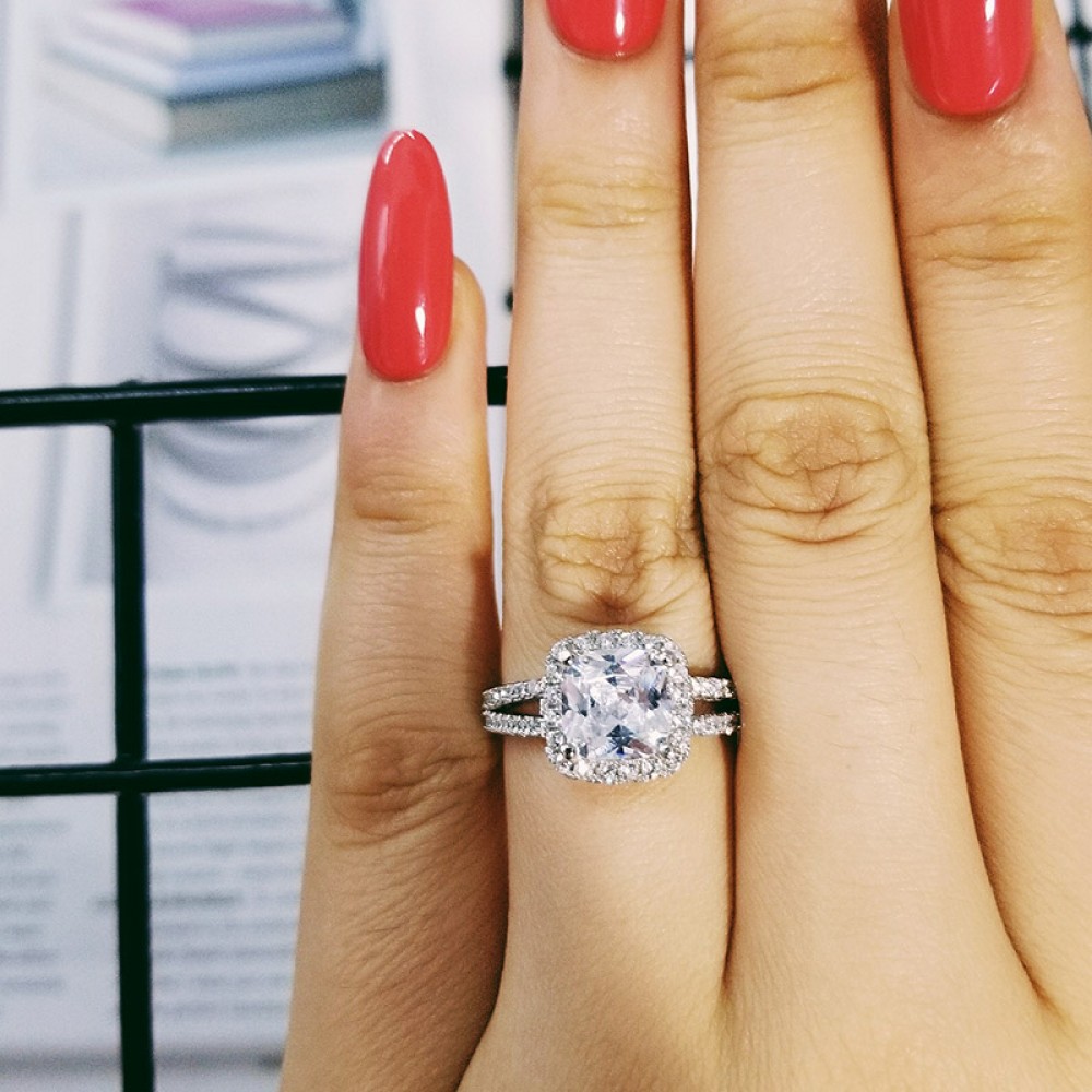 Fashion 925 Sterling Silver engagement wedding promise Ring for Women pink blue fashion finger original design Jewelry  R1507