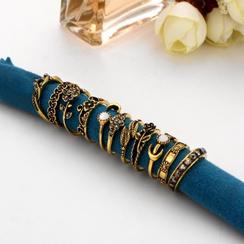 New 11pcs/Set Vintage Punk Antique Moon Leaf Flower Carved Midi Finger Rings For Women Bohemian Knuckle Ring Set Jewelry Anillos