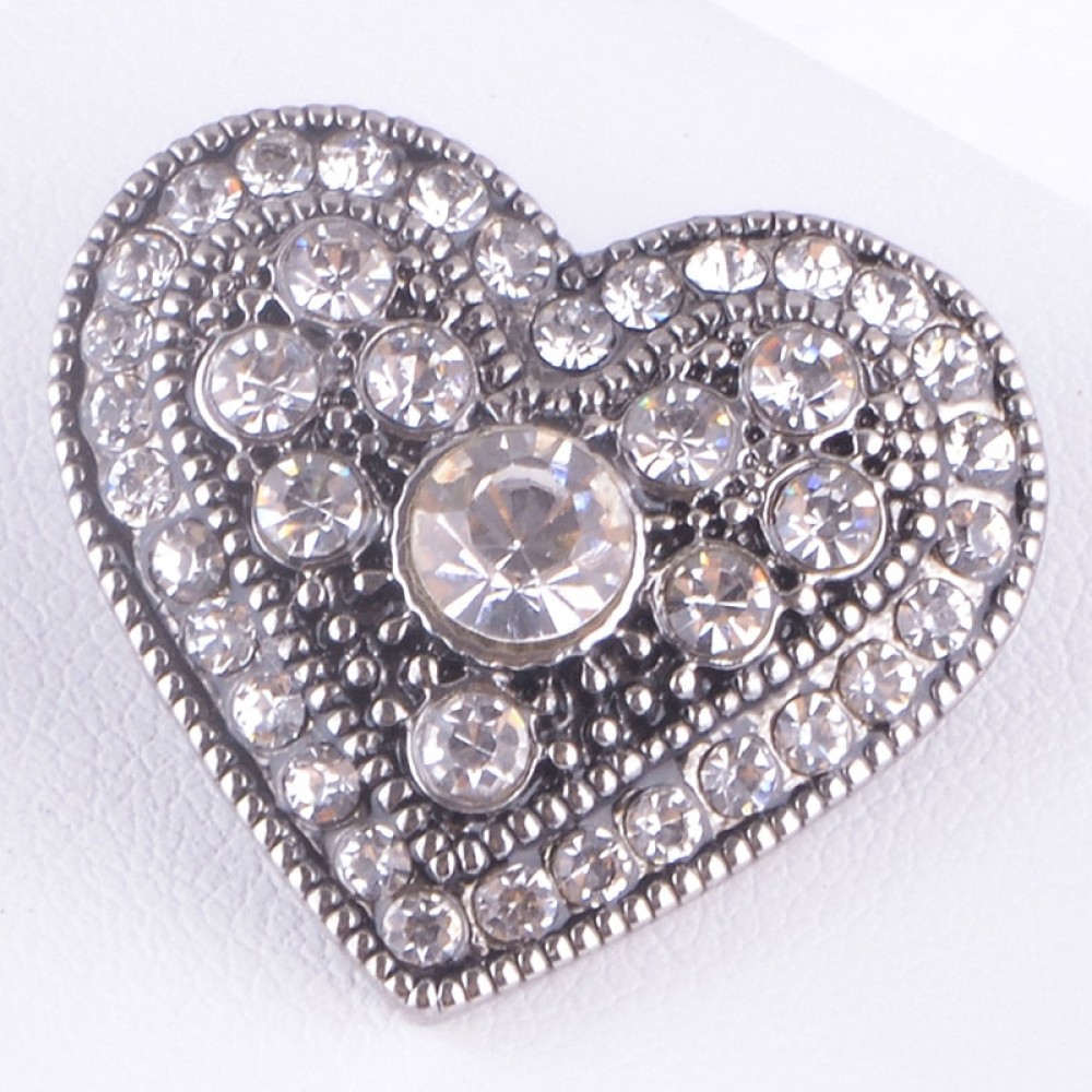 Fashion beauty Rhinestone Heart crystal 18MM snap buttons fit snap bracelet snap jewelry wholesale KZ1268