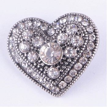 Fashion beauty Rhinestone Heart crystal 18MM snap buttons fit snap bracelet snap jewelry wholesale KZ1268