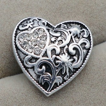 Fashion beauty heart rhinestone pattern 18MM snap buttons fit snap bracelet snap jewelry wholesale KZ2087