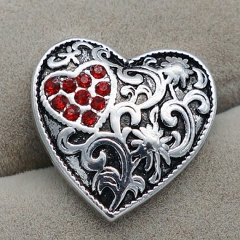 Fashion beauty heart rhinestone pattern 18MM snap buttons fit snap bracelet snap jewelry wholesale KZ2087