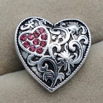 Fashion beauty heart rhinestone pattern 18MM snap buttons fit snap bracelet snap jewelry wholesale KZ2087